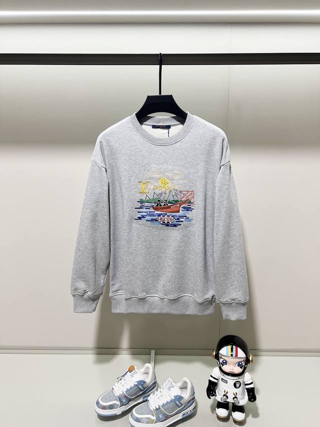 Louisvuitton 路易威登420克纯棉圆领卫衣 垂钓者风景画字母Logo刺绣标识 官方同步 高版本 高品质 时尚个性 百搭潮流 纯原品质 原版面料 吊牌