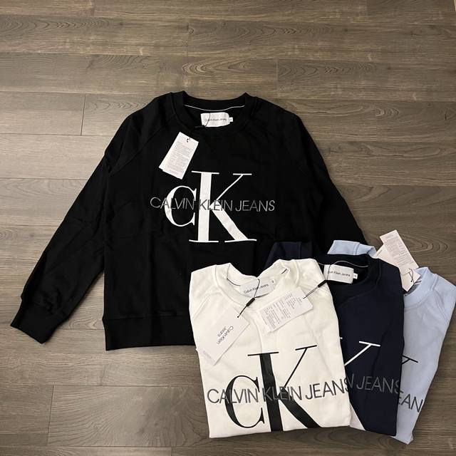 Calvin Klein Ck 经典字母刺绣+印花情侣圆领卫衣-原版代购品质 Color：黑色 白色 浅蓝色 藏青色 Size：S M L Xl Number