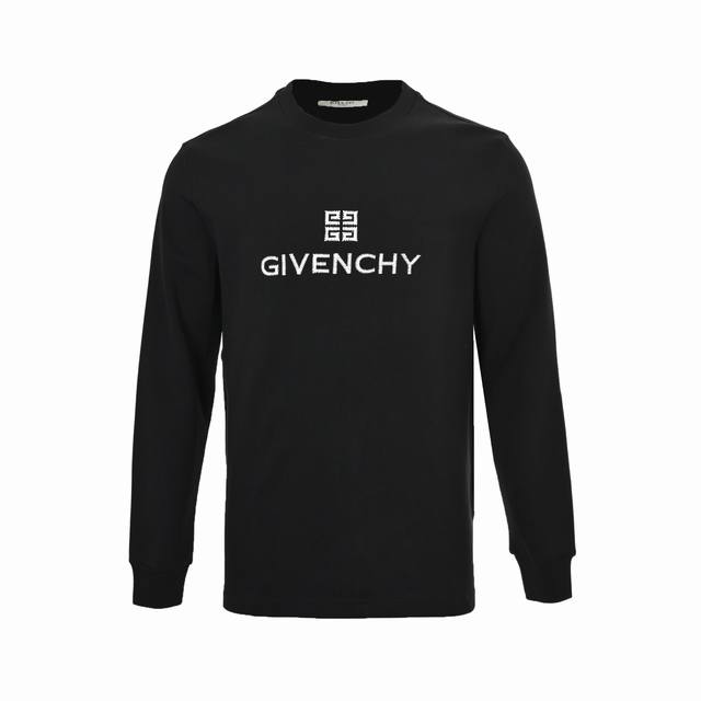Givenchy 纪梵希 25Fw 宫格字母Logo刺绣长袖T恤 定织定染 水洗柔滑长绒棉、克重310克、最新专柜款，打底衫长袖 简约百搭经典~神T 金属三角标