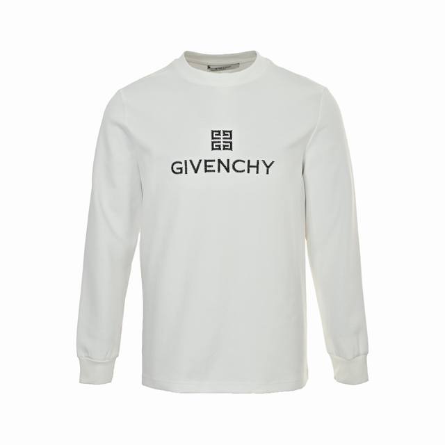 Givenchy 纪梵希 25Fw 宫格字母Logo刺绣长袖T恤 定织定染 水洗柔滑长绒棉、克重310克、最新专柜款，打底衫长袖 简约百搭经典~神T 金属三角标