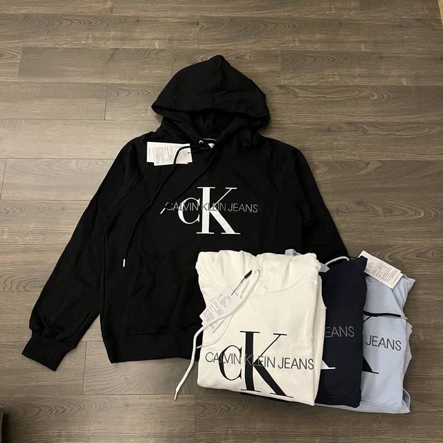 Calvin Klein Ck 经典字母刺绣+印花情侣连帽卫衣-原版代购品质 Color：黑色 白色 浅蓝色 藏青色 Size：S M L Xl Number