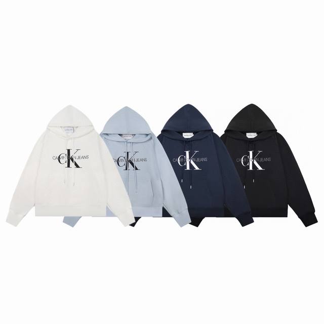 Calvin Klein Ck 经典字母刺绣+印花情侣连帽卫衣-原版代购品质 Color：黑色 白色 浅蓝色 藏青色 Size：S M L Xl Number