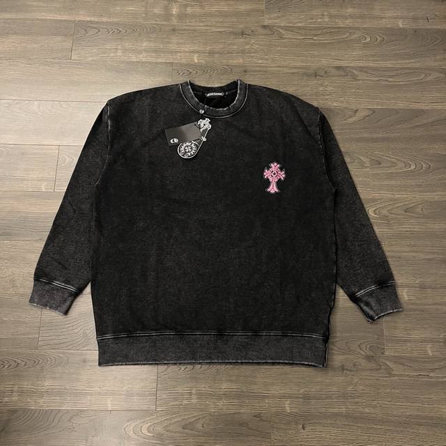 Chrome Hearts Ch 克罗心 粉色十字架印花做旧情侣圆领卫衣-顶级版本 Color：做旧黑 Size：S M L Xl Number：2500129