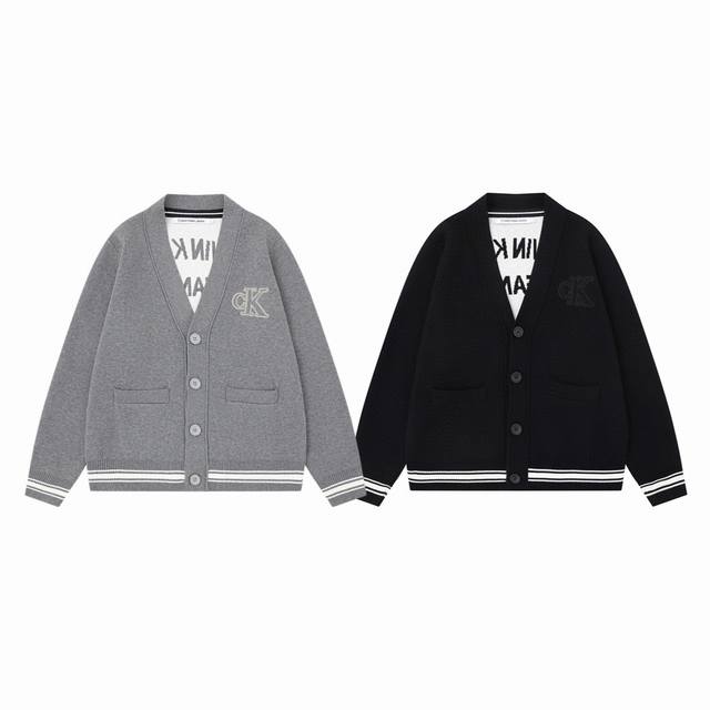 Calvin Klein Ck 经典字母弧形大刺绣情侣V领开衫毛衣外套-原版代购品质 Color：黑色 灰色 Size：S M L Xl Number ： 80