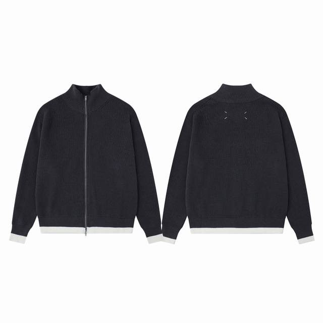 Maison Margiela Mm6 马吉拉马六25Ss高级灰撞白立领四角标极致简约标识双向拉链立领开衫毛衣外套-顶级原版 Color：灰色 Size：S M