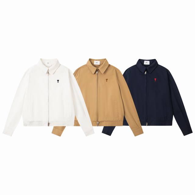 Ami Papis 艾米 25Ss小爱心刺绣情侣翻领飞行夹克外套-顶级原单版本 Color：卡其 白色 藏青色 Size：S M L Xl Nomber： 85