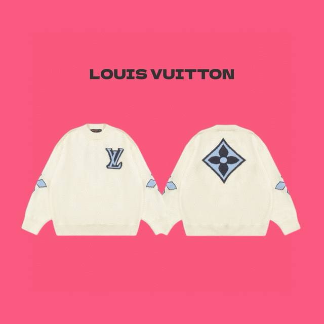 Louis Vuitton Lv 路易威登 24Ss 秀场限定滑雪系列四叶草袖标 Logo 提花情侣针织圆领毛衣-顶级原单版本 Color：米白色 Size：S