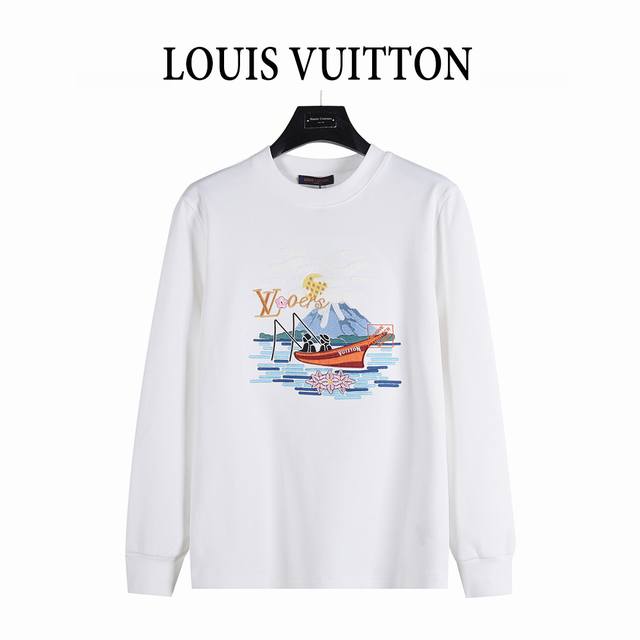 Louisvuitton 路易威登25Fw 垂钓者风景刺绣长袖T恤 定织定染 水洗柔滑长绒棉、克重310克、最新专柜款，打底衫长袖 领口袖口宽螺纹包边与衣摆相呼