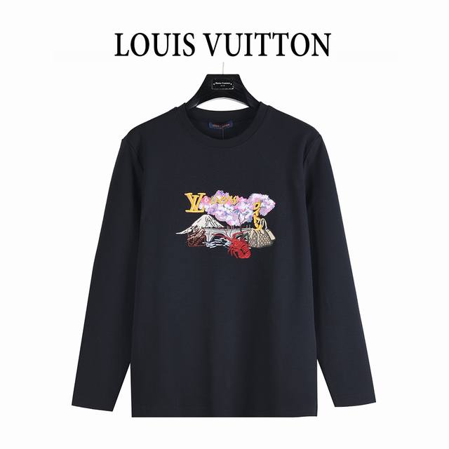 Louisvuitton 路易威登25Fw 文化风景图案元素刺绣长袖T恤 定织定染 水洗柔滑长绒棉、克重310克、最新专柜款，打底衫长袖 本款棉质 长袖衫撷取