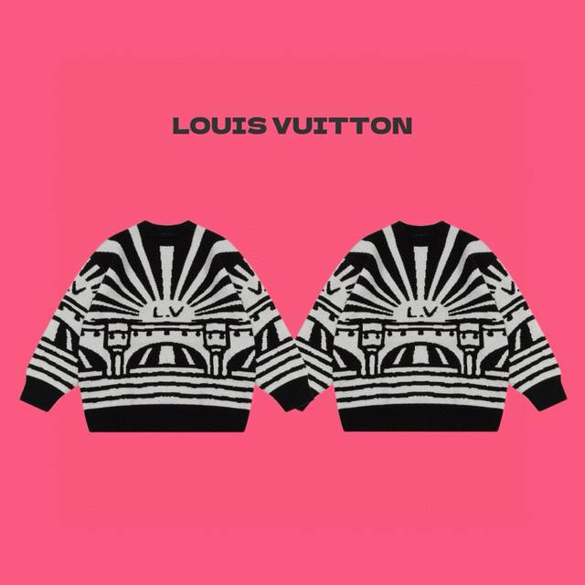 Louis Vuitton Lv 路易威登 24Ss 秀场限定巴黎新桥 Logo 提花情侣针织圆领毛衣-顶级原单版本 Color：黑色 Size：S M L N