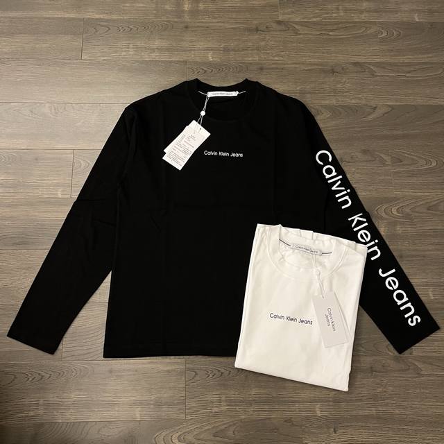 Calvin Klein Ck 经典字母袖标印花Logo情侣圆领长袖T恤-原版代购品质 Color：黑色 白色 Size：S M L Xl Number ：25