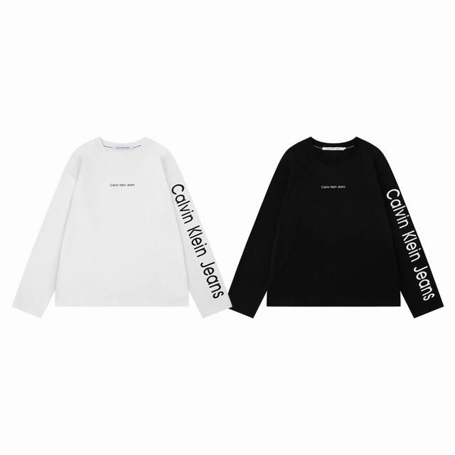 Calvin Klein Ck 经典字母袖标印花Logo情侣圆领长袖T恤-原版代购品质 Color：黑色 白色 Size：S M L Xl Number ：25