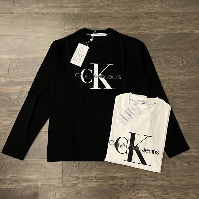 Calvin Klein Ck 经典标准字母刺绣+印花Logo情侣圆领长袖T恤-原版代购品质 Color：黑色 白色 Size：S M L Xl Number