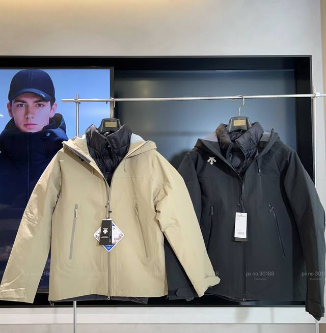 高货三合一 加厚130G羽绒 爆品加厚25冬季Descente迪桑特 骑行运动健身户外登山必备男士高端加厚羽绒内胆三合一冲锋衣两件套 户外专业滑雪、机车服羽绒服