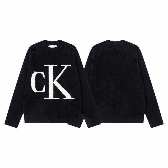 Ck大Logo提花毛衣-原版质感 颜色：黑色 杏色 尺码：S M L 款号：642