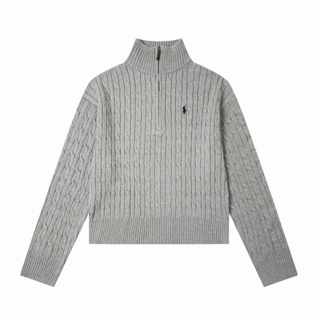 7色 拉夫劳伦-半拉链短款毛衣长袖 女款 颜色：白色 卡其色 藏青色 灰色 雾霾蓝 红色 咖啡色 尺码：S M L Xl 款号：L102