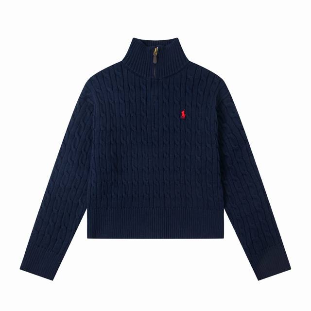 7色 拉夫劳伦-半拉链短款毛衣长袖 女款 颜色：白色 卡其色 藏青色 灰色 雾霾蓝 红色 咖啡色 尺码：S M L Xl 款号：L102