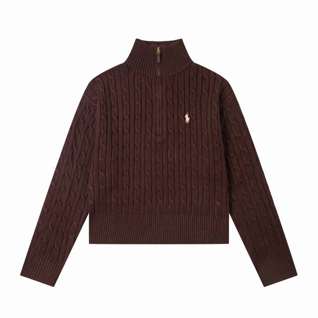 7色 拉夫劳伦-半拉链短款毛衣长袖 女款 颜色：白色 卡其色 藏青色 灰色 雾霾蓝 红色 咖啡色 尺码：S M L Xl 款号：L102