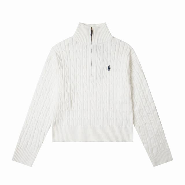 7色 拉夫劳伦-半拉链短款毛衣长袖 女款 颜色：白色 卡其色 藏青色 灰色 雾霾蓝 红色 咖啡色 尺码：S M L Xl 款号：L102