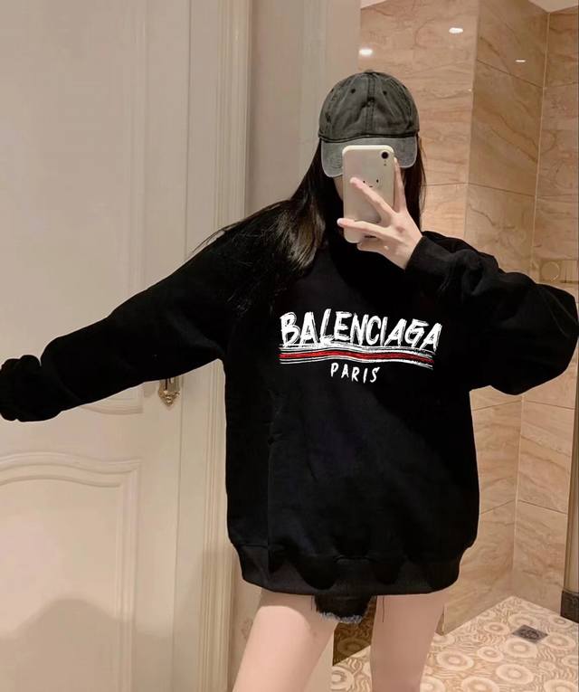 银狐绒加厚 Balenciaga巴黎世家可乐波浪冬季加绒加厚圆领卫衣 高端冬季加绒卫衣系列 本款甄选530G银狐绒加厚面料 区别市场便宜货200G低廉单薄品质