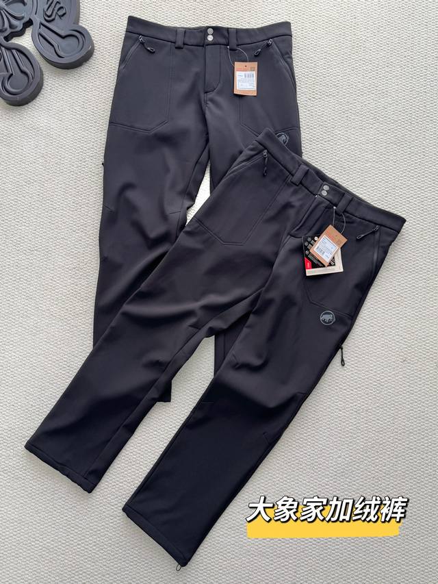 Mammut猛犸象Runbold男士户外休闲弹力抓绒保暖防泼水软壳长裤！ 颜色;黑色 尺码;M- Xxl 冬新款猛犸象长裤，户外运动登山裤耐磨，功能多样，具有轻