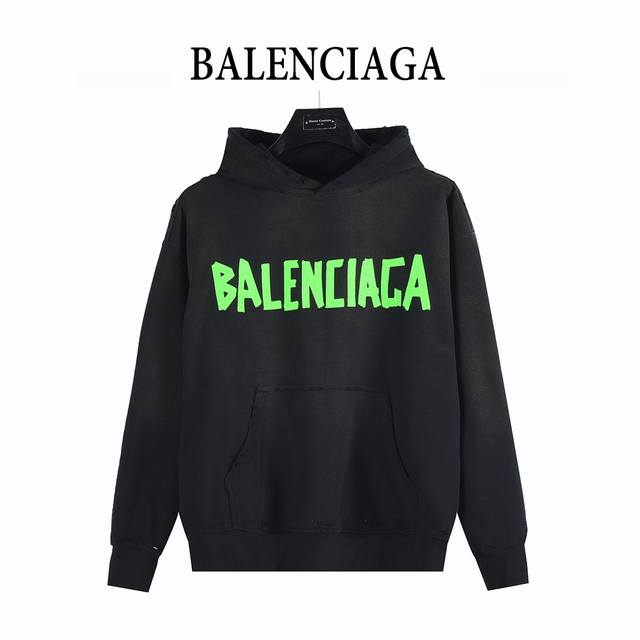 Balenciaga 巴黎世家 25Fw 立体胶带水洗破洞连帽卫衣 正确420G定织定染牛肚面料 进口环保材料厚板压胶 牢固不脱落 进口Logo字母立体 饱满无