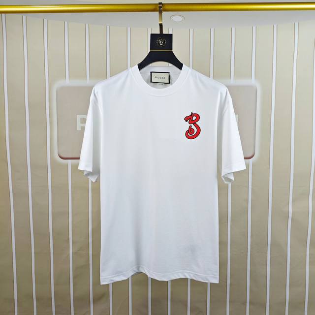 G*Cci 古奇 2025原单男士圆领短袖T恤 独家专供春夏新款 专柜同步售卖 高端品质 高版本 Os版型 时尚百搭爆款定制进口双股纯棉面料 胸前后背印胶印花L