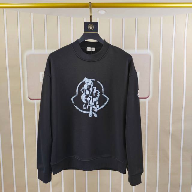 M*Ncler 蒙口2025秋冬新款原单男士休闲卫衣 高端定制 高版本 时尚百搭爆款Os宽松落肩偏大版型印花Logo图案设计 原版进口420克双股纯棉面料 螺纹