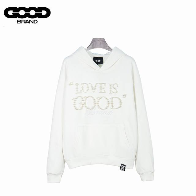 Goodbrand25Ss珍珠刺绣重工标语连帽卫衣 面料：采用500G超高质量克重！ 版型：官网原版购入1:1打版 三标：官网20公分1比1定制吊牌！ 螺纹：全