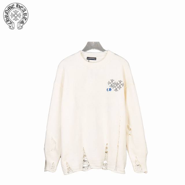 Chrome Hearts 克罗心刺绣圆盘梵文十字架破洞针织毛衣 好看到掐人中的款式男女同款搭配黑白色太出片 实物好看 上身好看 日常穿好看 拍照更出片 很难不