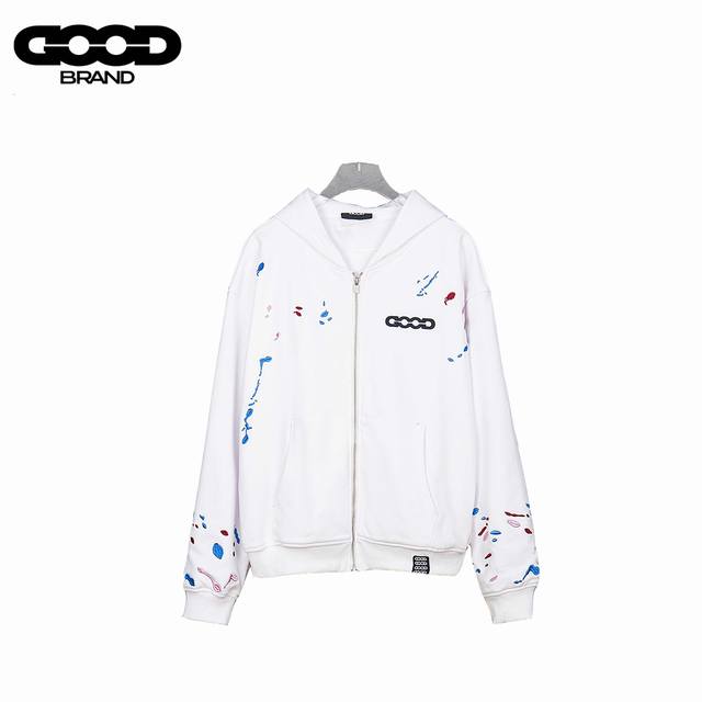 Goodbrand25Ss糖果刺绣泼墨拉拉链连帽套头卫衣 面料采用500G超高质量克重！版型官网原版购入打版 三标 官网20公分定制吊牌！螺纹全部采用22 区分