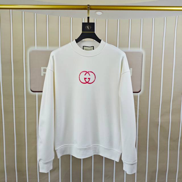 G*Cci 古奇 新款原单男士休闲卫衣 高端定制 高版本 时尚百搭爆款Os宽松落肩偏大版型印花Logo图案设计 原版进口420克双股纯棉面料 螺纹袖口.领口衣摆