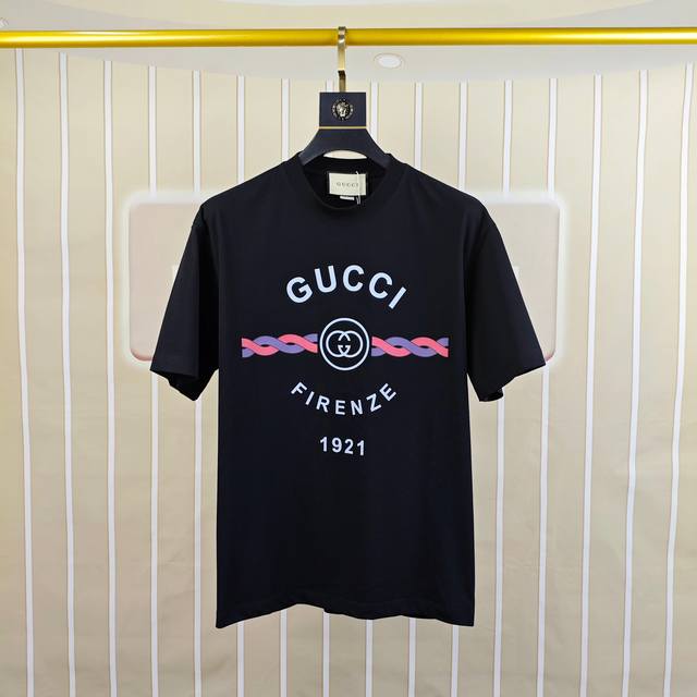 G*Cci 古奇 2025原单男士圆领短袖T恤 独家专供春夏新款 专柜同步售卖 高端品质 高版本 Os版型 时尚百搭爆款定制进口双股纯棉面料 胸前印胶印花字母L