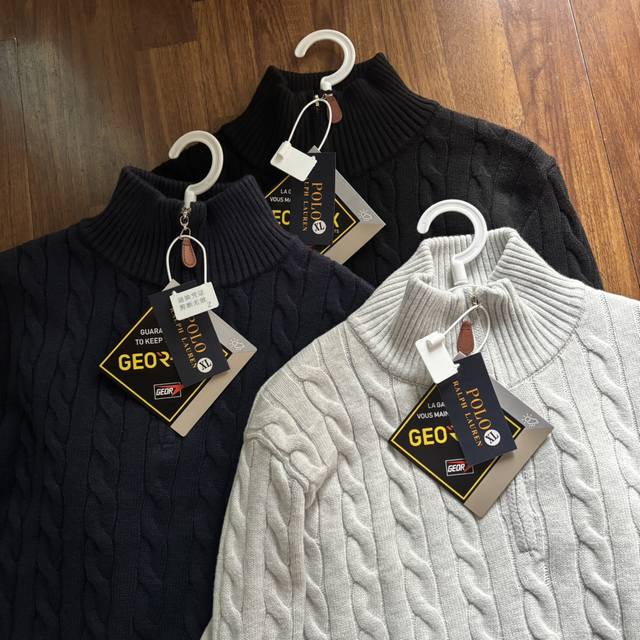 Ralph Lauren 拉夫劳伦三色老钱风小马舒适休闲纯色立领微标刺绣半拉链长袖麻花针织毛衣打底衫 全棉织造 打造重磅麻花纹路 软暖透气不妥协 肤感柔糯如初春