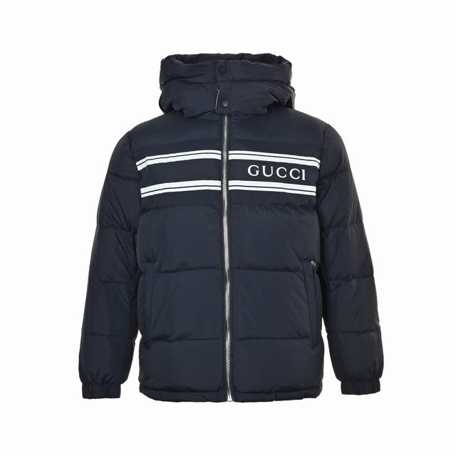 Gucci 古驰 胸前条纹Logo连帽羽绒服
