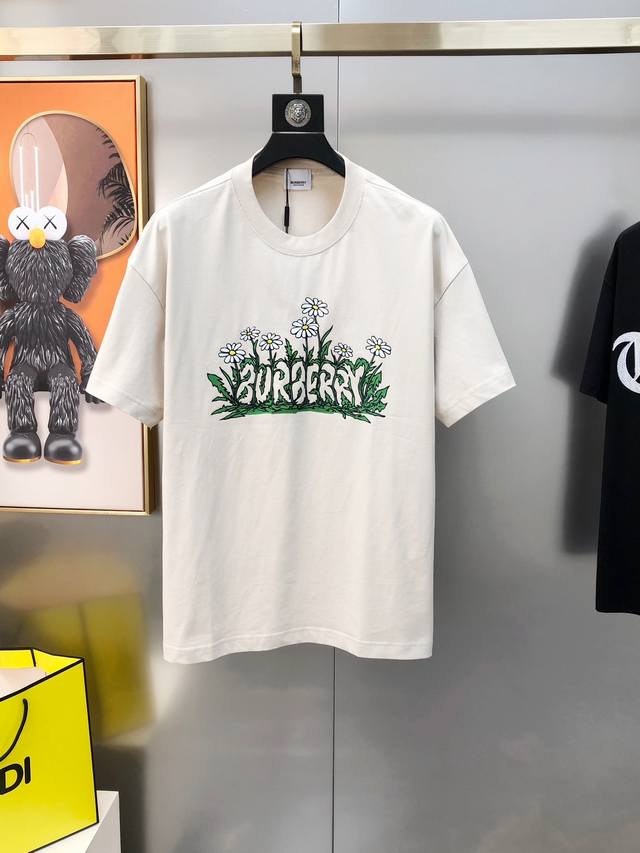 Burbe** 巴宝莉2025春夏新款原单男士圆领短袖T恤 专柜同步售卖 爆款高端品质 高版本 Os版型阔版 印胶印花字母Logo图案设计 定制进口双股100%