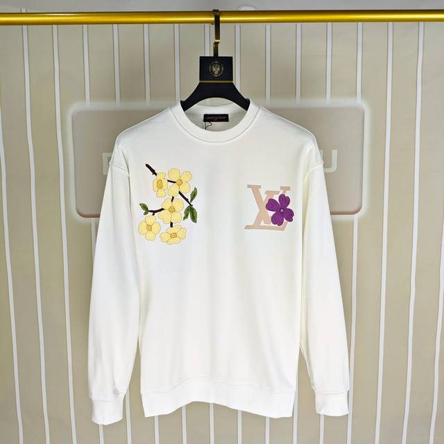 Lv 路易威登 2025秋冬新款原单男士休闲卫衣 高端定制 高版本 时尚百搭爆款Os宽松落肩偏大版型印花Logo图案设计 原版进口420克双股纯棉面料 螺纹袖口