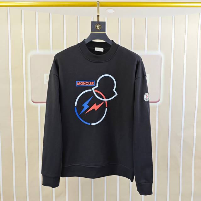 M*Ncler 蒙口 2025秋冬新款原单男士休闲卫衣 高端定制 高版本 时尚百搭爆款Os宽松落肩偏大版型印花Logo图案设计 原版进口420克双股纯棉面料 螺