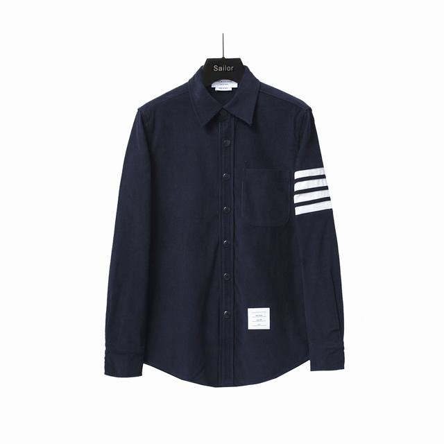 实拍细节图+尺码表 Thom Browne 24Ss灯芯绒条纹薄款衬衫夹克外套 Tb灯芯绒夹克白色四道杠夹克衬衫外套 意大利制造产地小标 采用正品面料灯芯绒定制