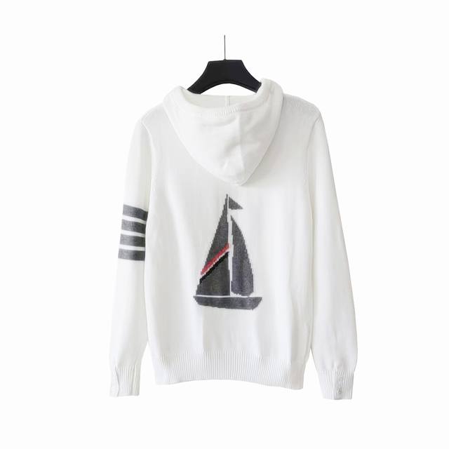 实拍细节图+尺码表 Thom Browne 汤姆布朗 .Tb四条杠后背帆船图案拉链毛衣 Tb帆船图案拉链开衫四条杠羊毛混纺毛衣 料子采用羊毛混纺 拉链采用Tb字