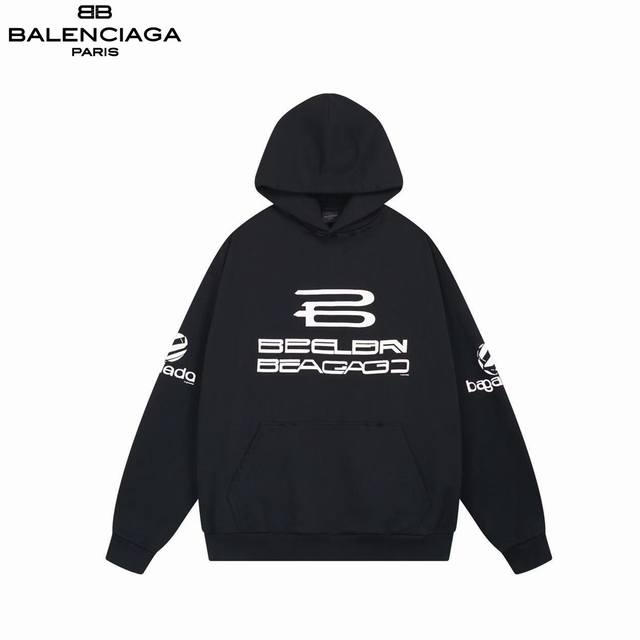 Balenciaga 巴黎世家 25Fwgenerated Hoodie 连帽卫衣 巨别市场正常做法，黑色和灰色袖口印花是不一样。# 春夏季砖柜同步 欢迎对比