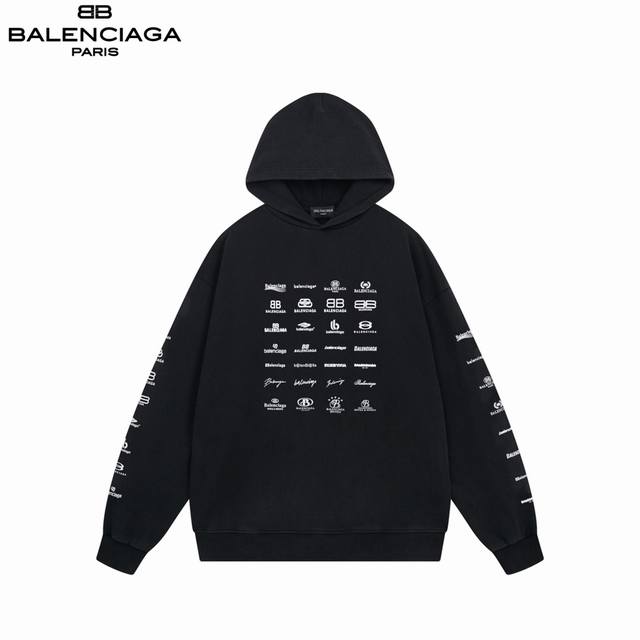 Balenciaga 巴黎世家 25Fw印满经典Logo连帽卫衣 印满经典Logo集合长袖卫衣. 秋冬新品.砖柜同步 面料采用巴黎Zp定织定染全棉双纱卫衣.克重