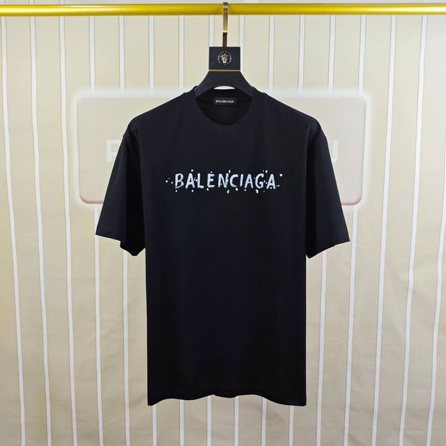 Bal*Nciaga 巴黎世家2025春夏新款原单男士圆领短袖T恤 专柜同步售卖 高端品质 高版本 Os版型阔版 爆款定制进口双股100%纯棉面料 胸前后背印胶