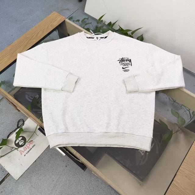 上新 款号：Bm612 高品质 2025新款Stussynike斯图西联名耐克刺绣钩子Logo字母图案绣花休闲情侣圆领加绒卫衣，经典永远不会过时、人手必备款，3