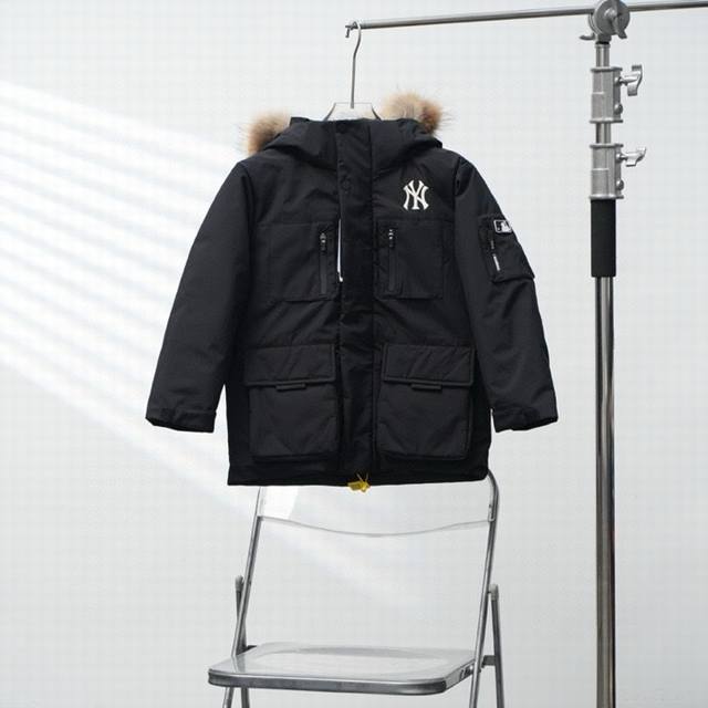 出厂价P 二代毛领童装 Mlb丨洋基队双拉链工装毛领儿童连帽羽绒服 配色：白色 尺码：110-160