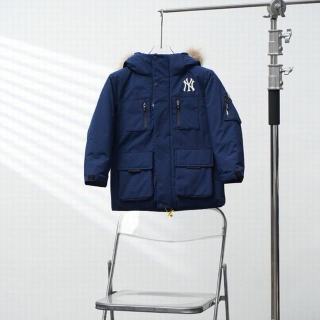 出厂价P 二代毛领童装 Mlb丨洋基队双拉链工装毛领儿童连帽羽绒服 配色：白色 尺码：110-160