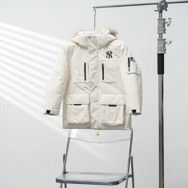 出厂价P 二代毛领童装 Mlb丨洋基队双拉链工装毛领儿童连帽羽绒服 配色：白色 尺码：110-160