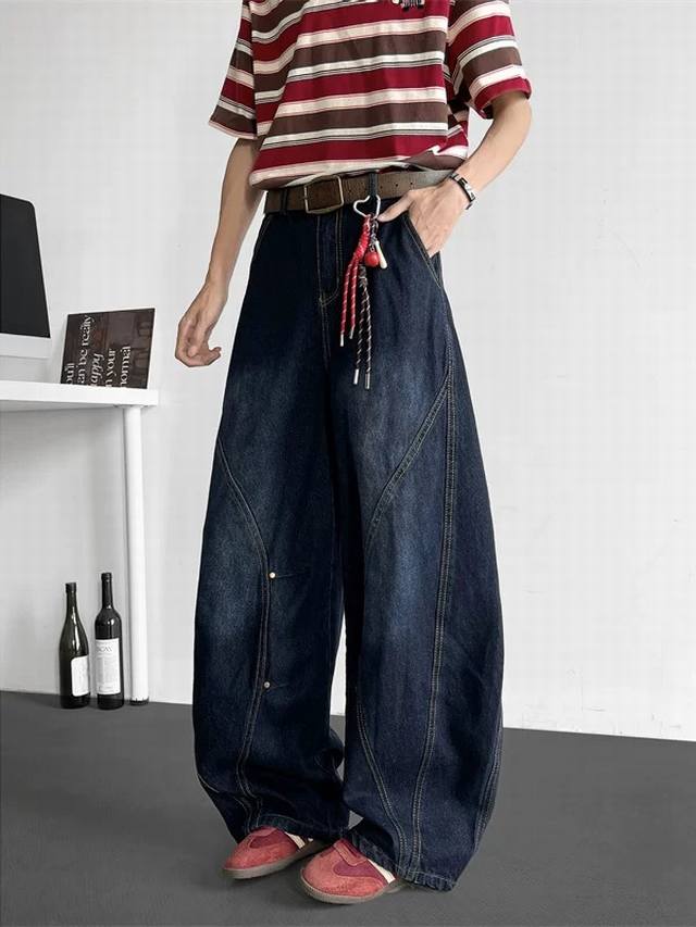 款号Xk3620 美式深蓝色弯刀牛仔裤男女宽松复古直筒阔腿Baggy镰刀裤子，面料定制经过一流的高工艺水洗 ，质地紧密 色泽均匀 纹理清晰，上身非常舒适 直筒版