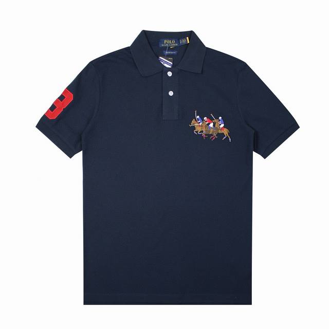 R34 Ralph Lauren 拉夫劳伦 三匹小马Logo刺绣休闲赛马 翻领Polo衫 T恤短袖 S~Xxl 黑色 藏青 灰色 白色 原版面料100%珠地棉，