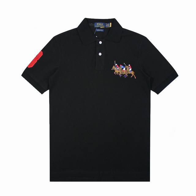 R34 Ralph Lauren 拉夫劳伦 三匹小马Logo刺绣休闲赛马 翻领Polo衫 T恤短袖 S~Xxl 黑色 藏青 灰色 白色 原版面料100%珠地棉，